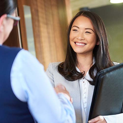 A woman interviews for a job