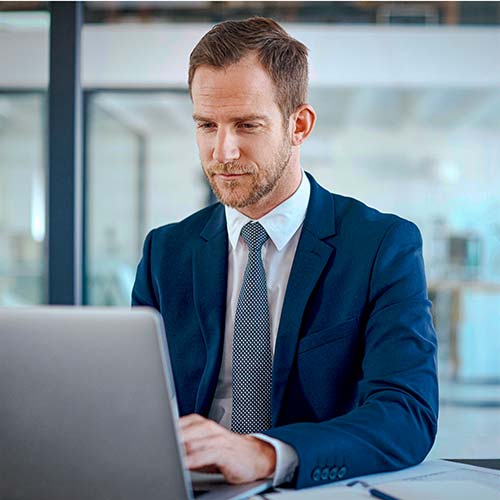A man looks at a computer