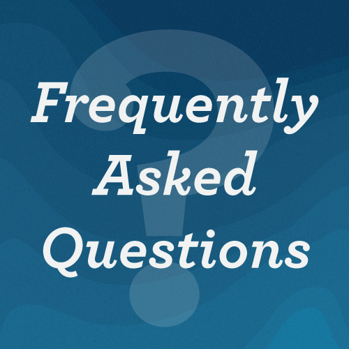 The phrase "Frequently Asked Questions" over a blue background
